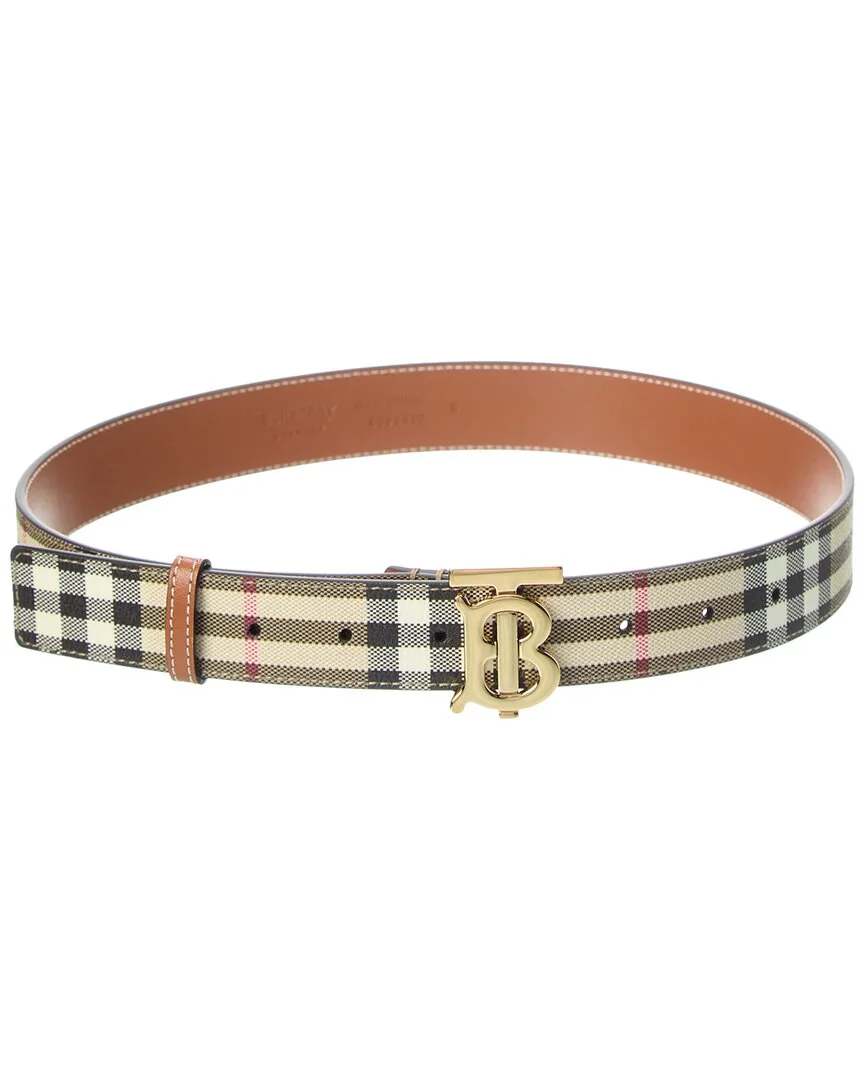 Check Tb E-Canvas & Leather Belt by Burberry
