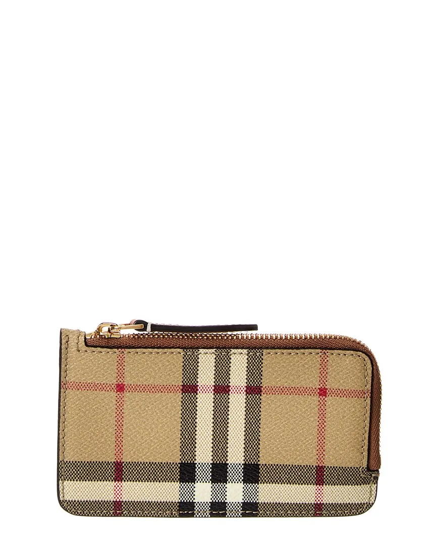 Check E-Canvas & Leather Zip Card Case by Burberry