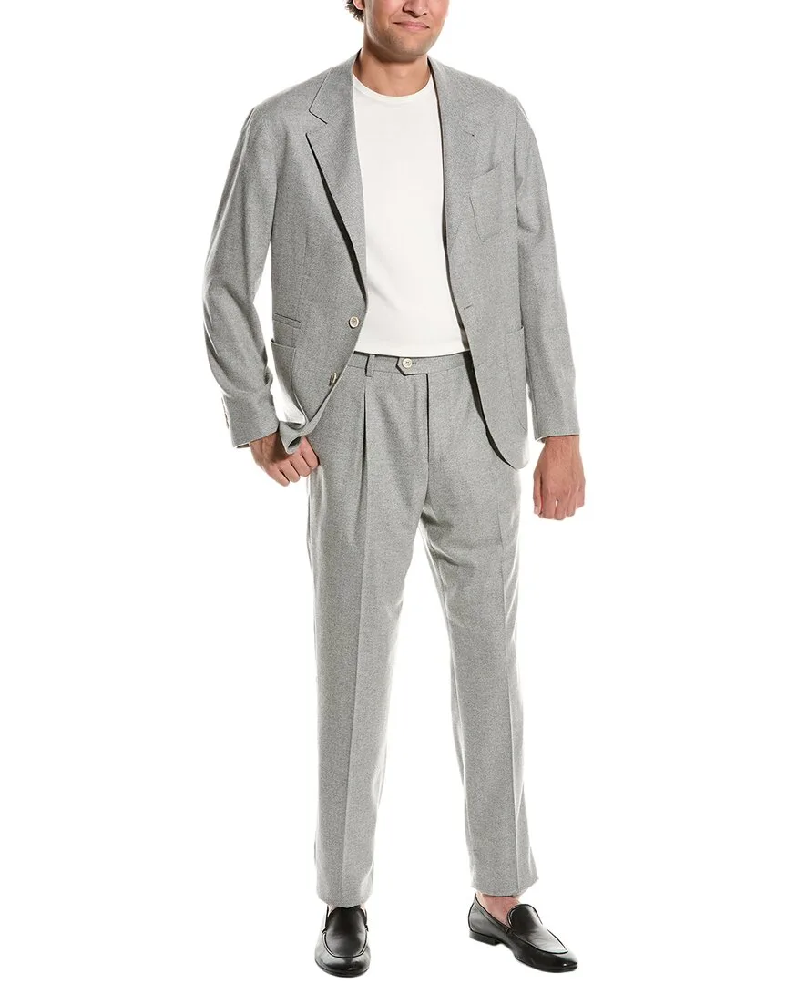 Wool & Cashmere-Blend Suit with Pleated Pant by Brunello Cucinelli