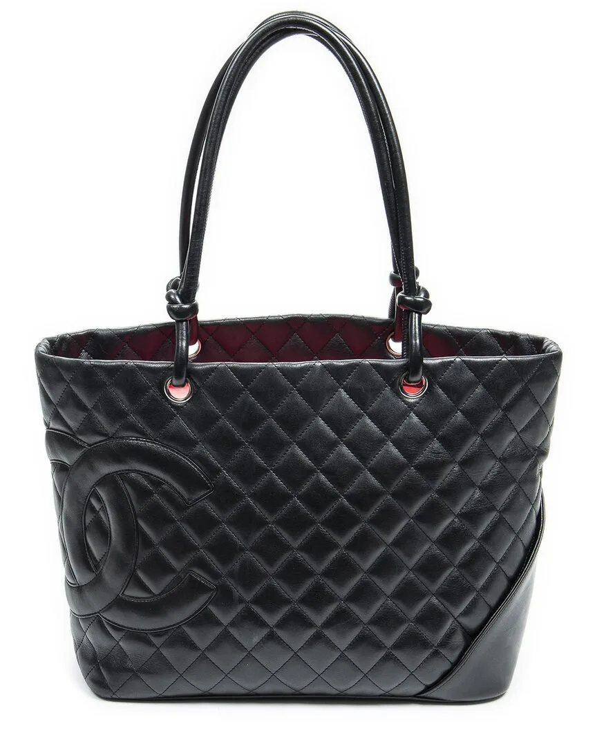 Black Quilted Lambskin Leather Cc Large Cambon Ligne Tote (authentic Pre-Loved)