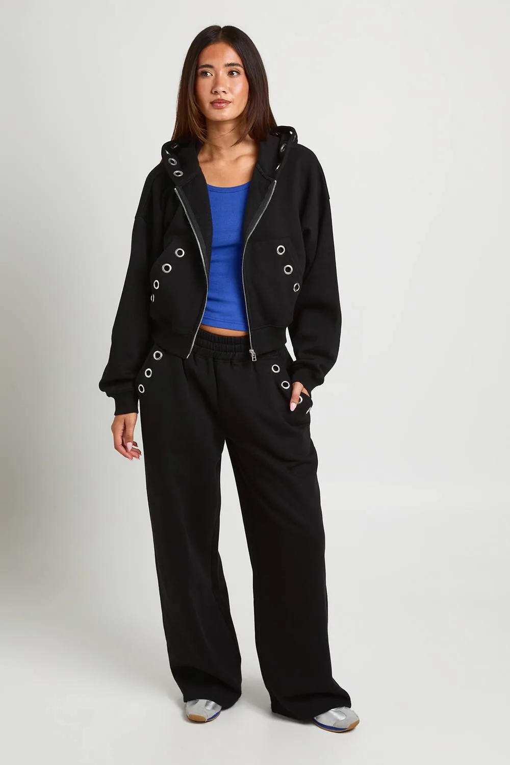 Eyelet Detail Straight Leg Jogger Pants by boohoo