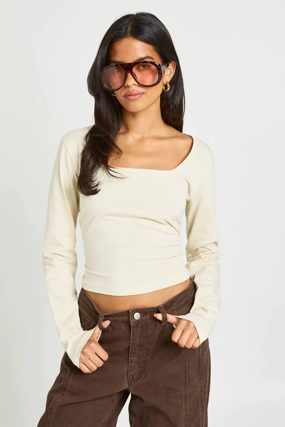 Basic Square Neck Long Sleeve Top by boohoo