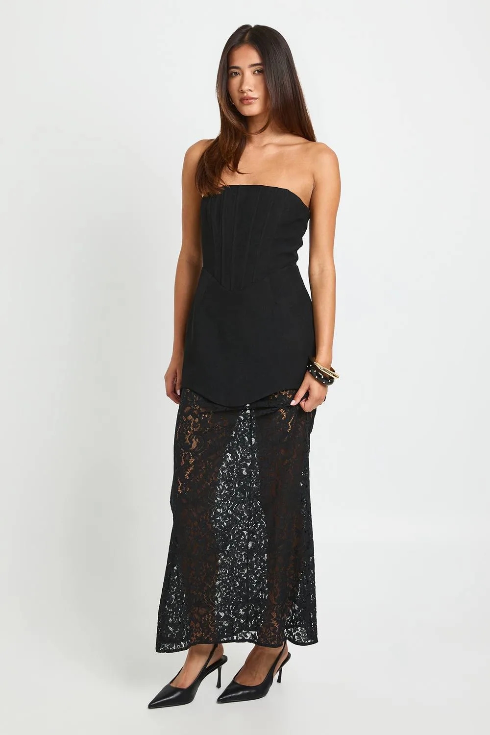 Premium Bandeau Corset Lace Skirt Maxi Dress
