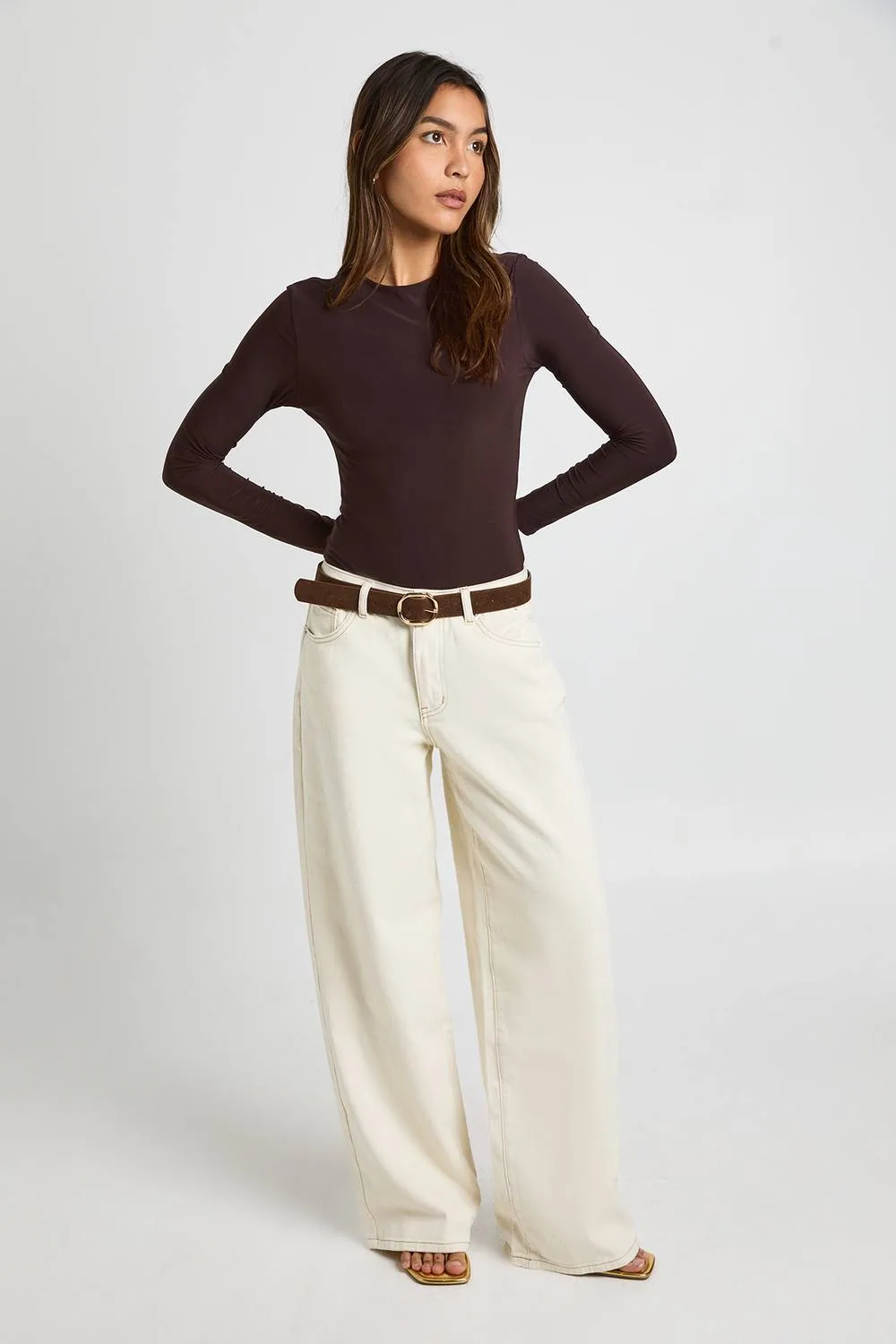 Double Layer Slinky Long Sleeve Crew Neck Bodysuit by boohoo