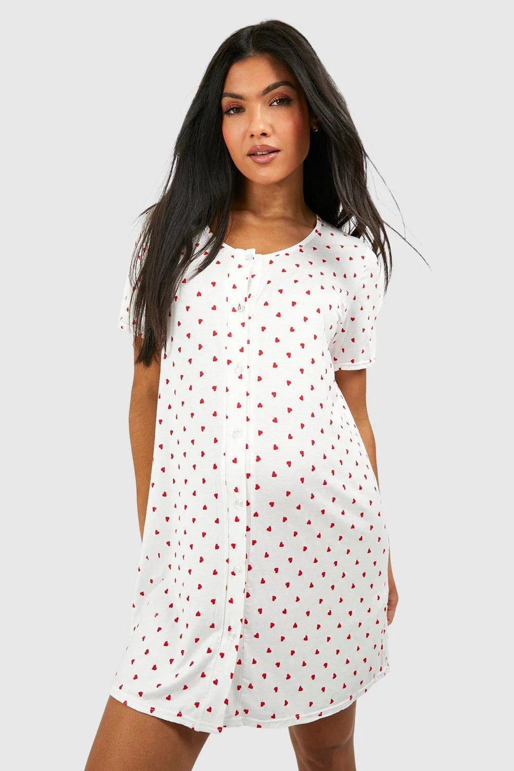Maternity Button Through Heart Print Nightie by boohoo