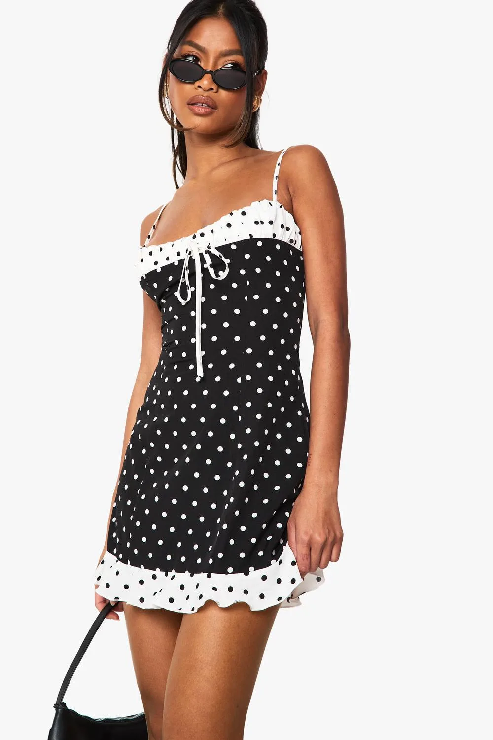 Contrast Polka Dot Mini Dress by boohoo