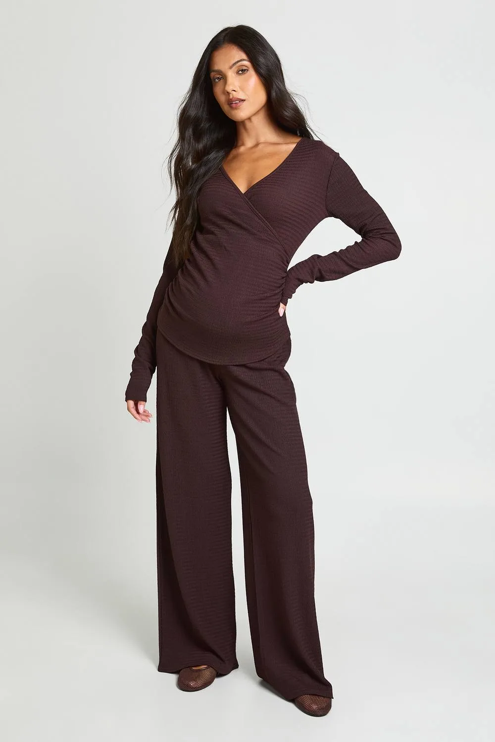 Maternity Long Sleeve Wrap Top & Trouser Co Ord by boohoo