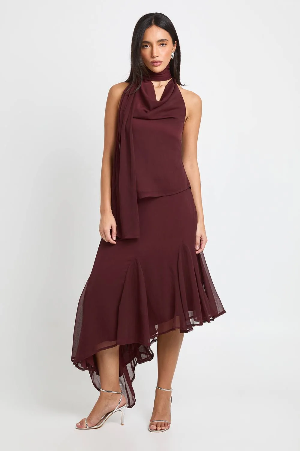 Scarf Detail Top & Hanky Hem Midaxi Skirt by boohoo