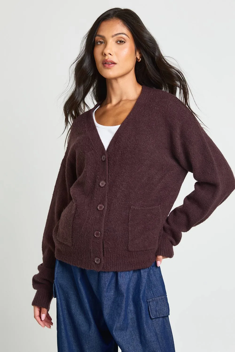 Maternity Soft Knit Pocket Detail V Neck Cardigan by boohoo
