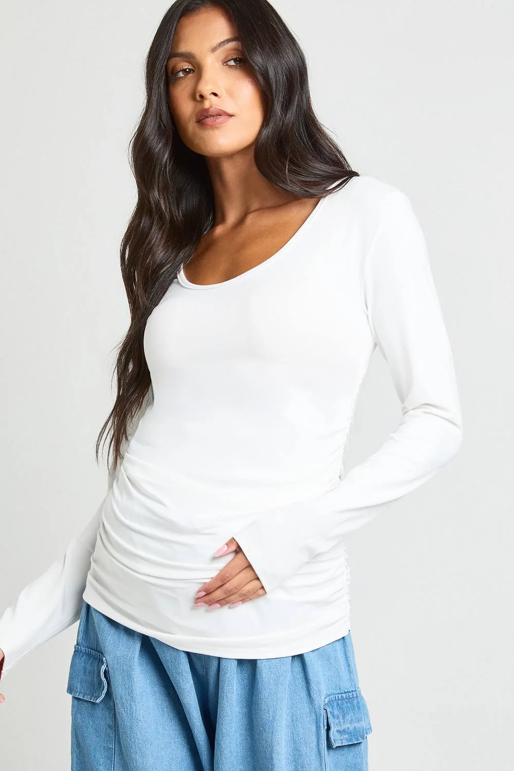 Maternity Basic Ruched Top by boohoo