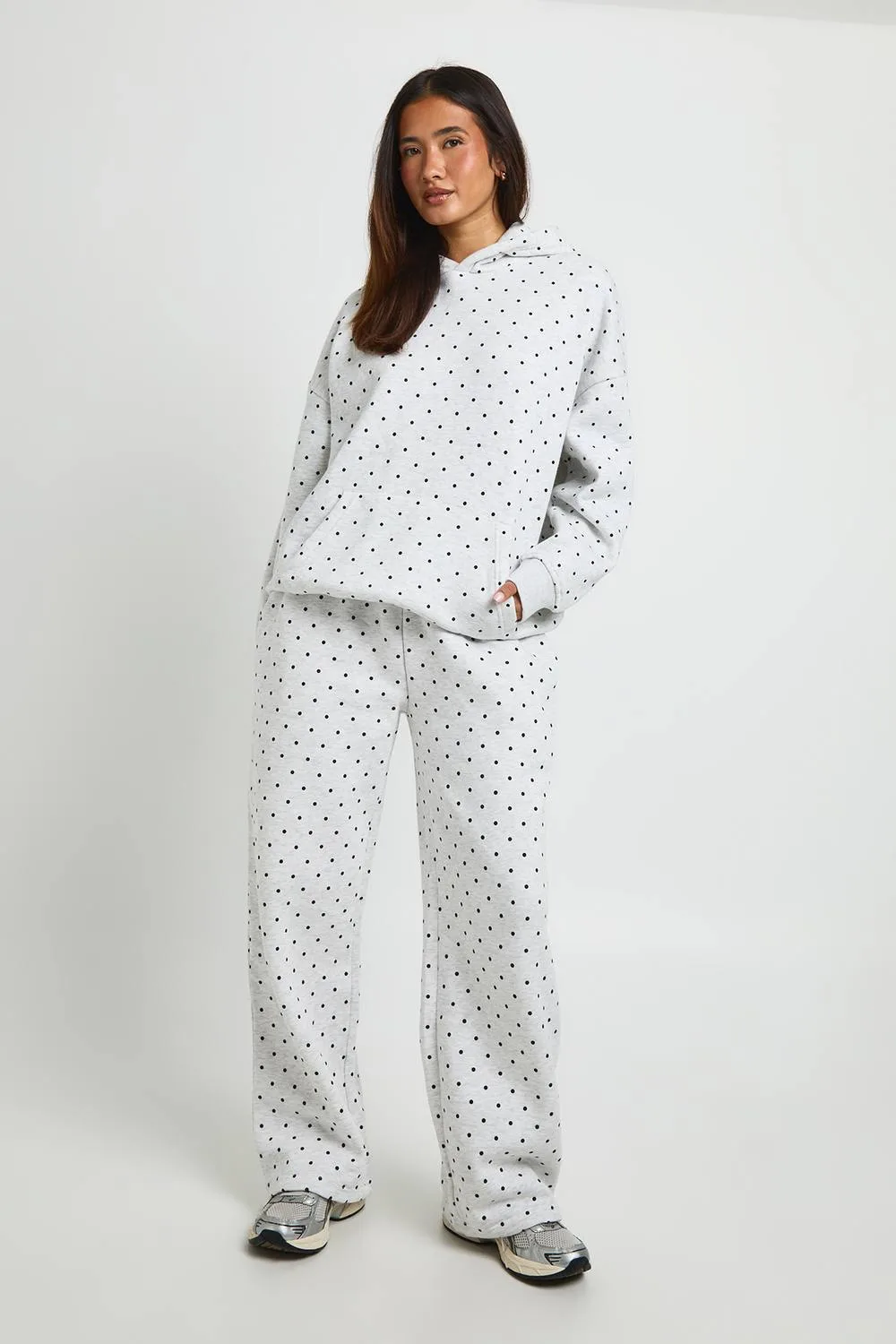 Polka Dot Straight Leg Jogger Pants by boohoo