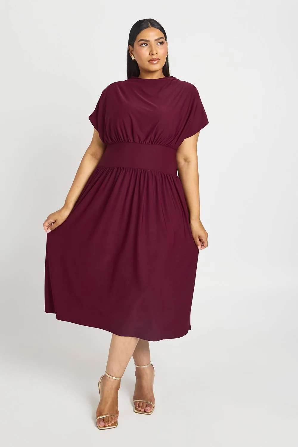 Cowl Back Full Skirt Midi Dress by boohoo