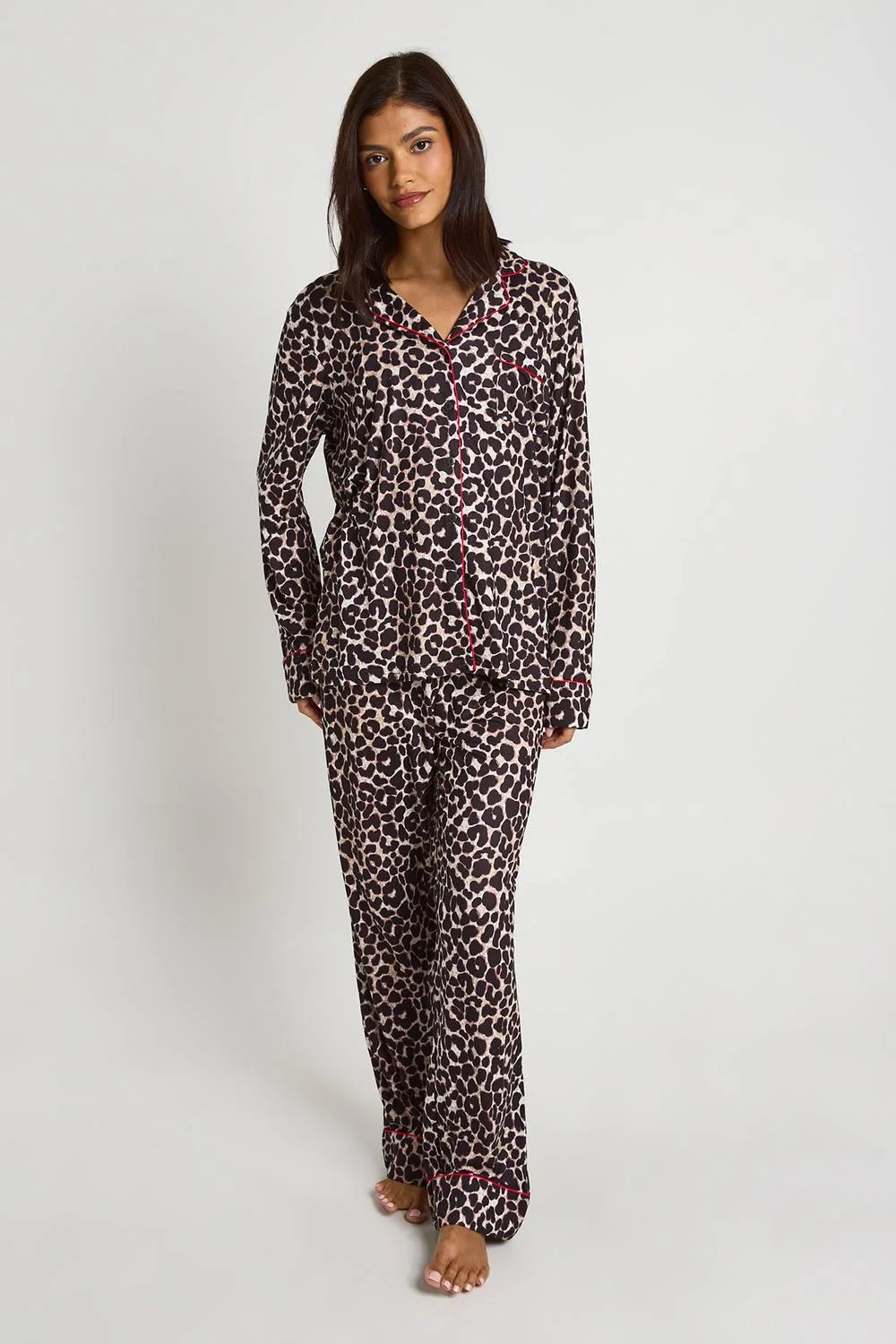Matching Family Leopard Print Super Soft Long Sleeve Shirt & Trousers Pyjama Set by boohoo