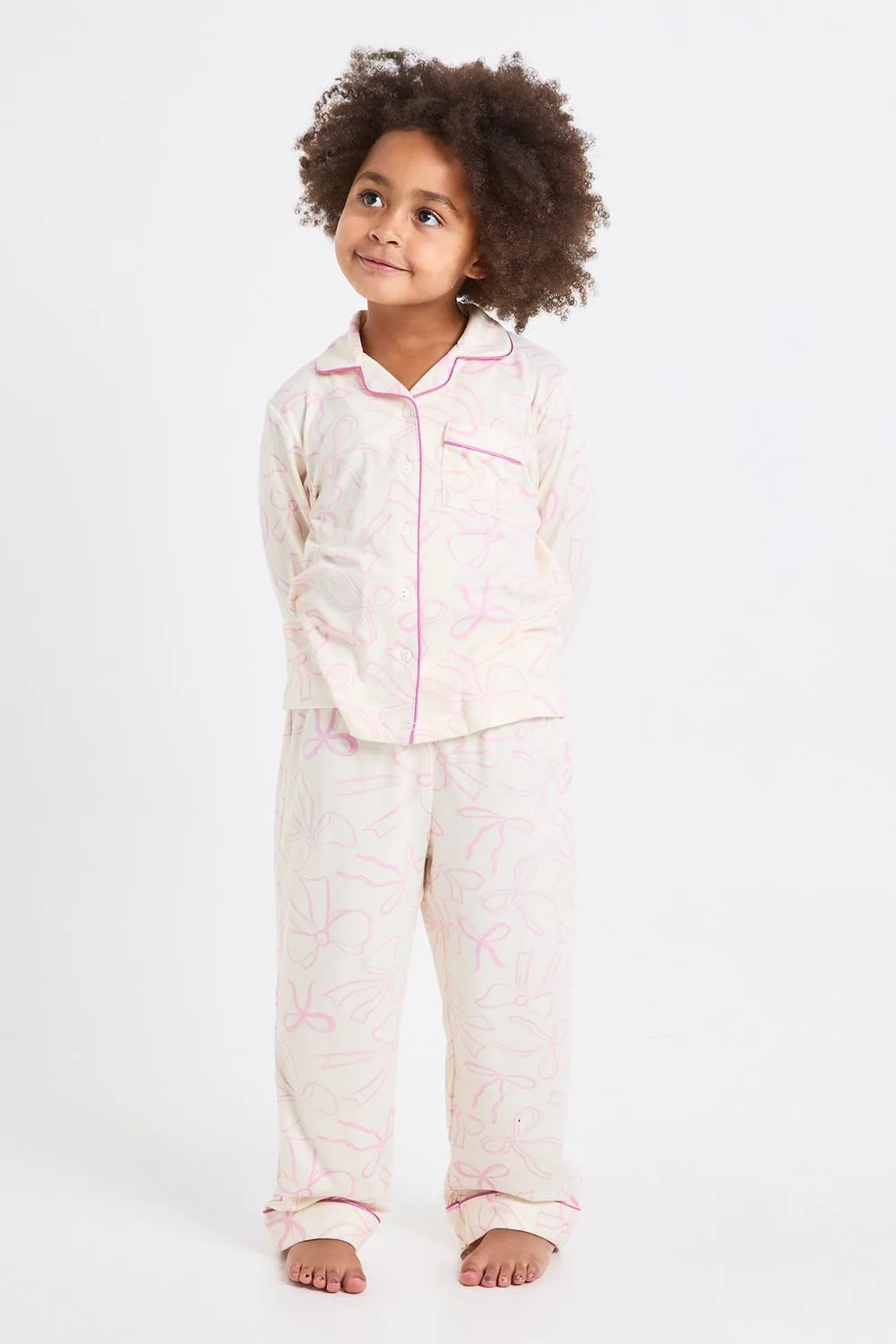 Matching Family Bow Print Super Soft Long Sleeve Shirt & Trousers Pyjama Set by boohoo
