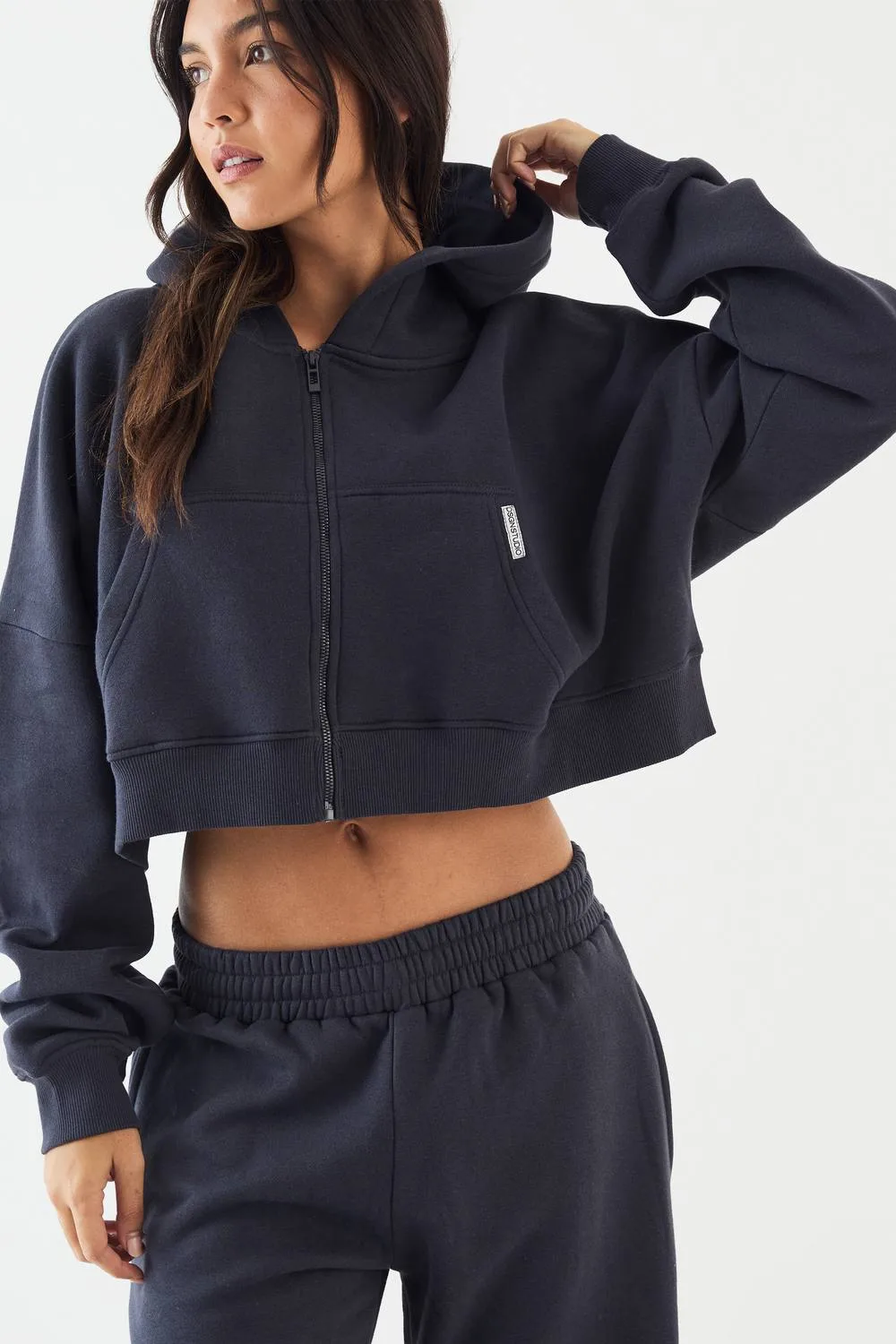 Boxy Crop Zip Through Hoodie by Dsgn Studio