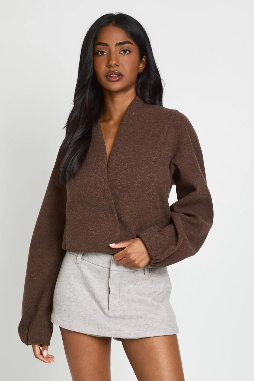Wool Look Mini Skort by boohoo