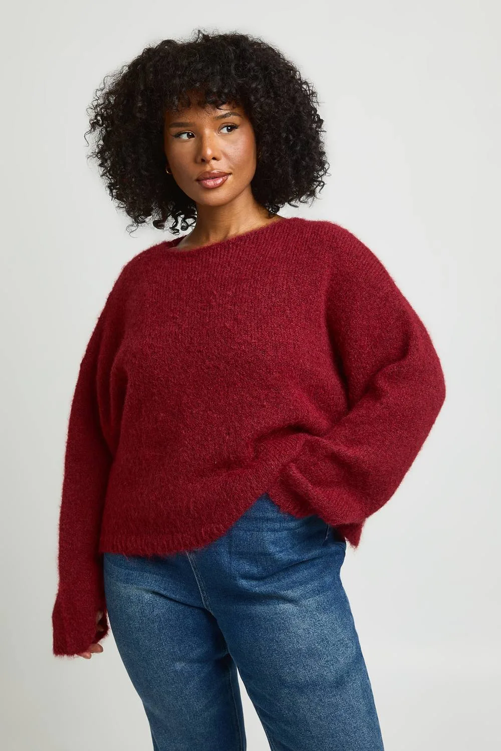 Slash Neck Boxy Crop Knitted Jumper by boohoo