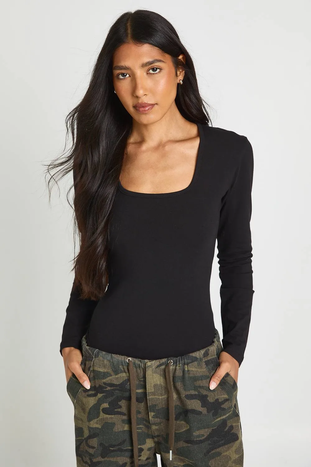 Tall Basic Long Sleeve Square Neck Bodysuit by boohoo