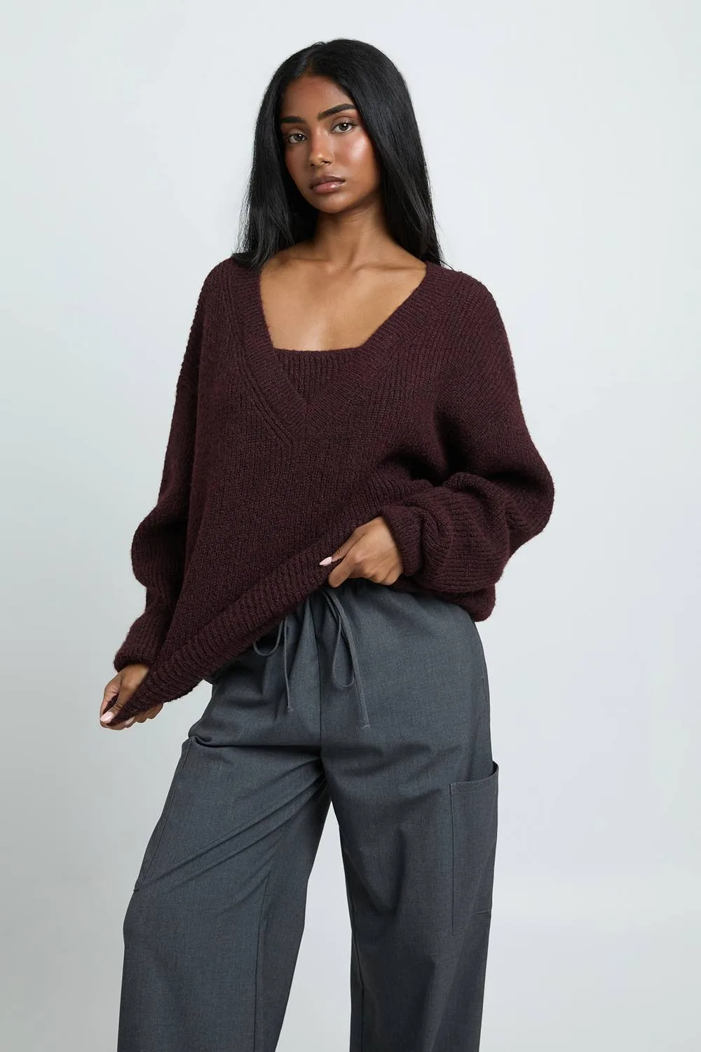 V Neck Panel Knitted Jumper