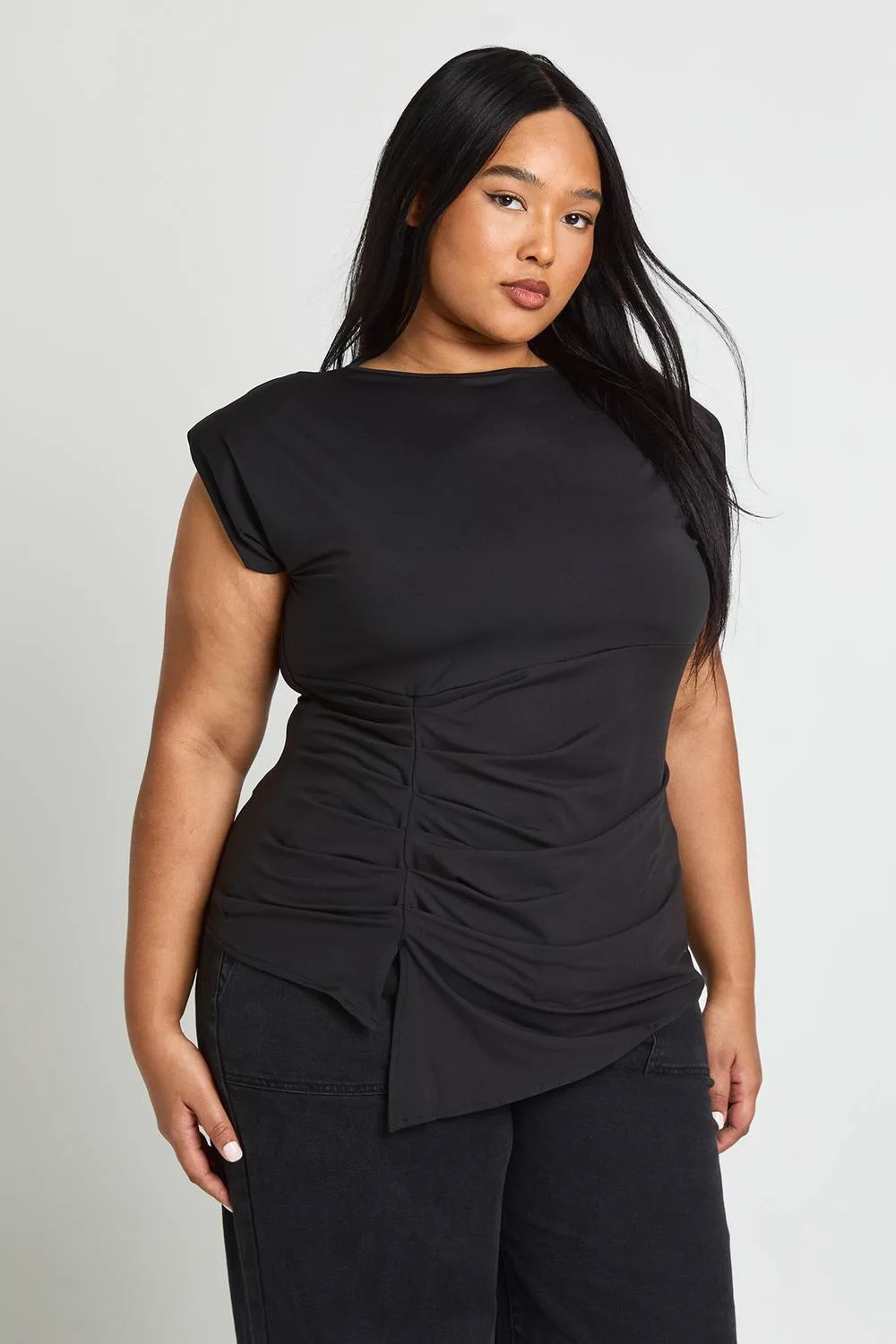 Plus Shoulder Pad Ruched Detail Top by boohoo