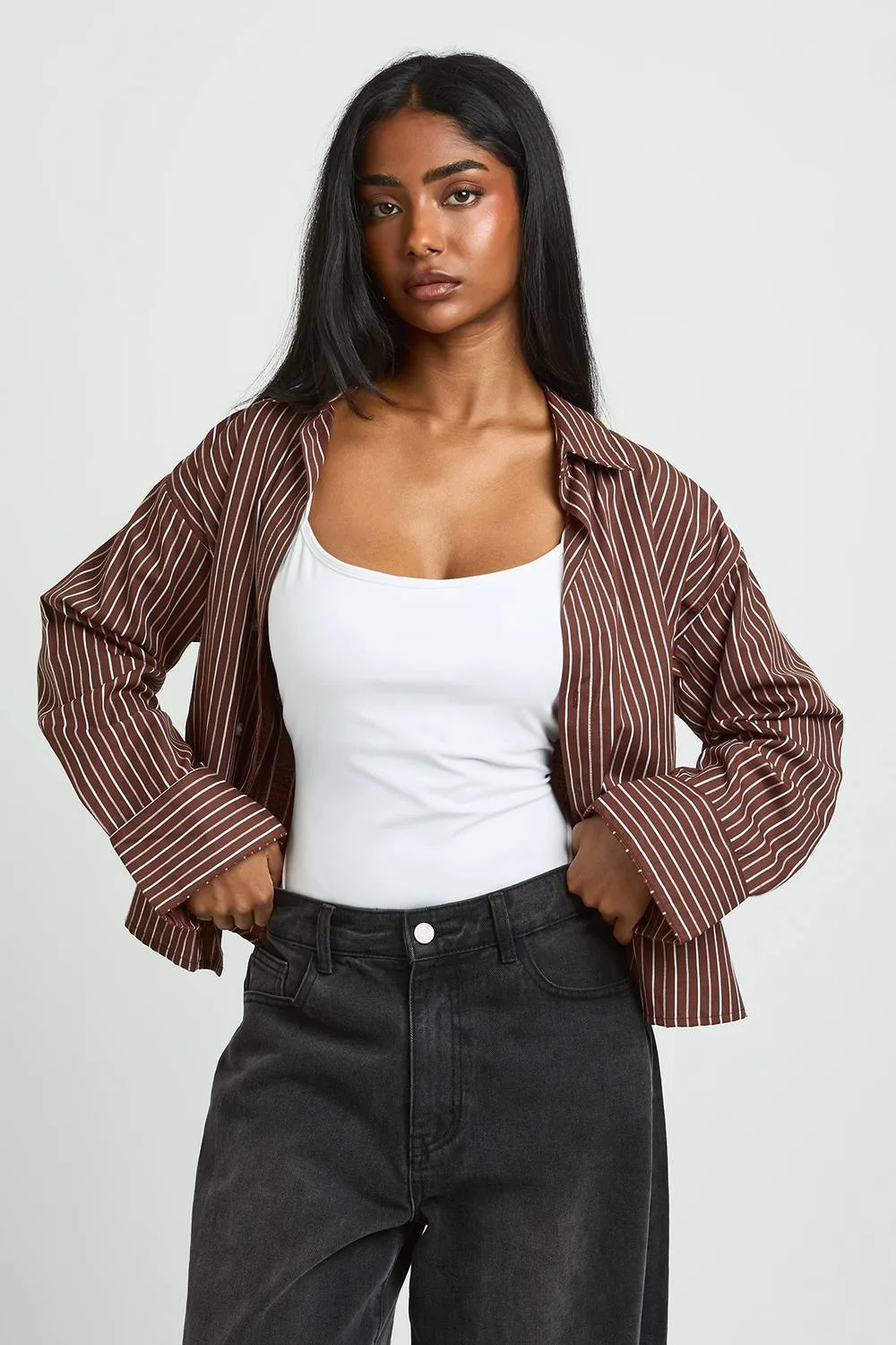 Cinch Button Side Fitted Shirt by boohoo