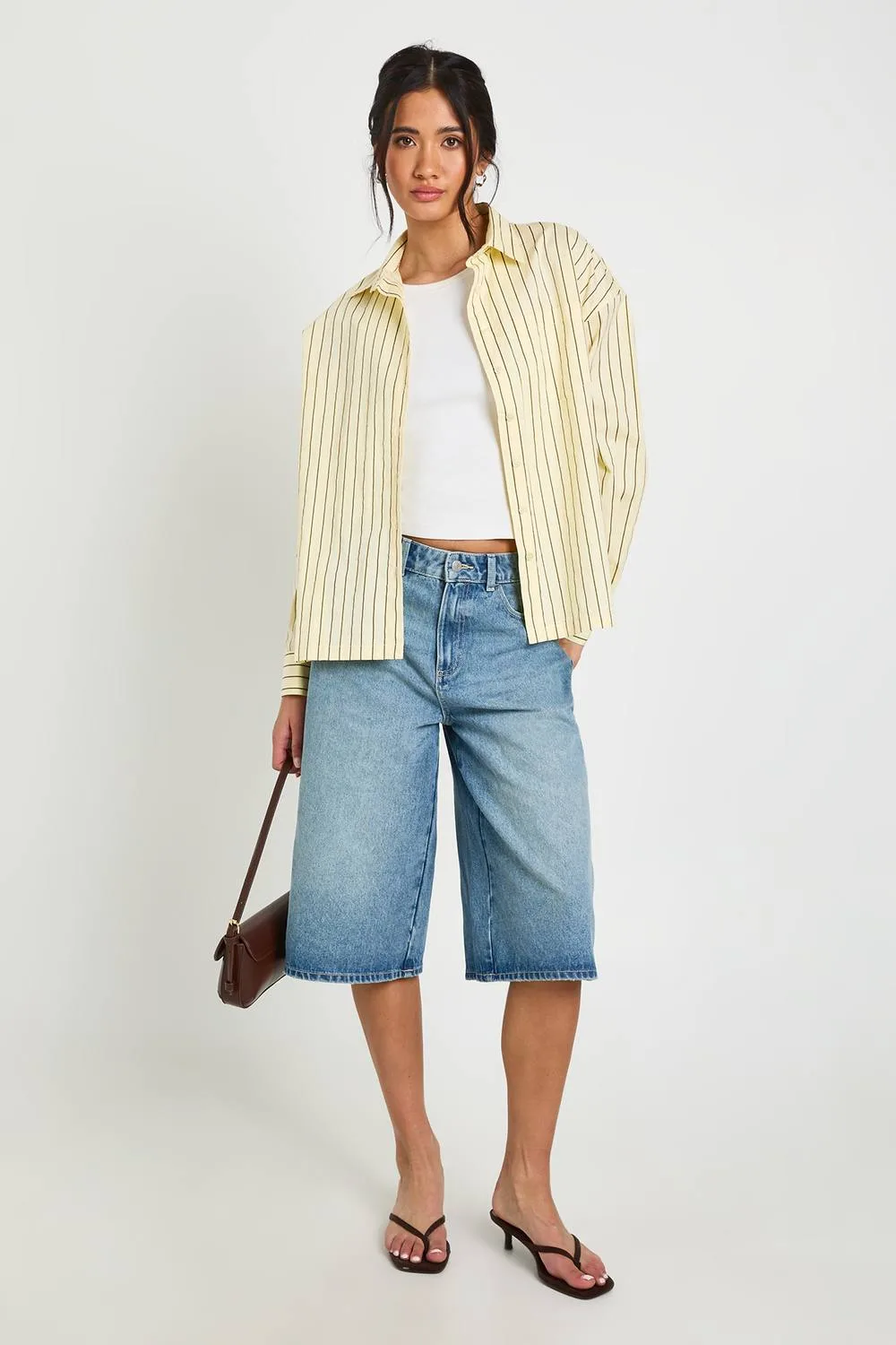 Rise Longline Denim Jorts by boohoo