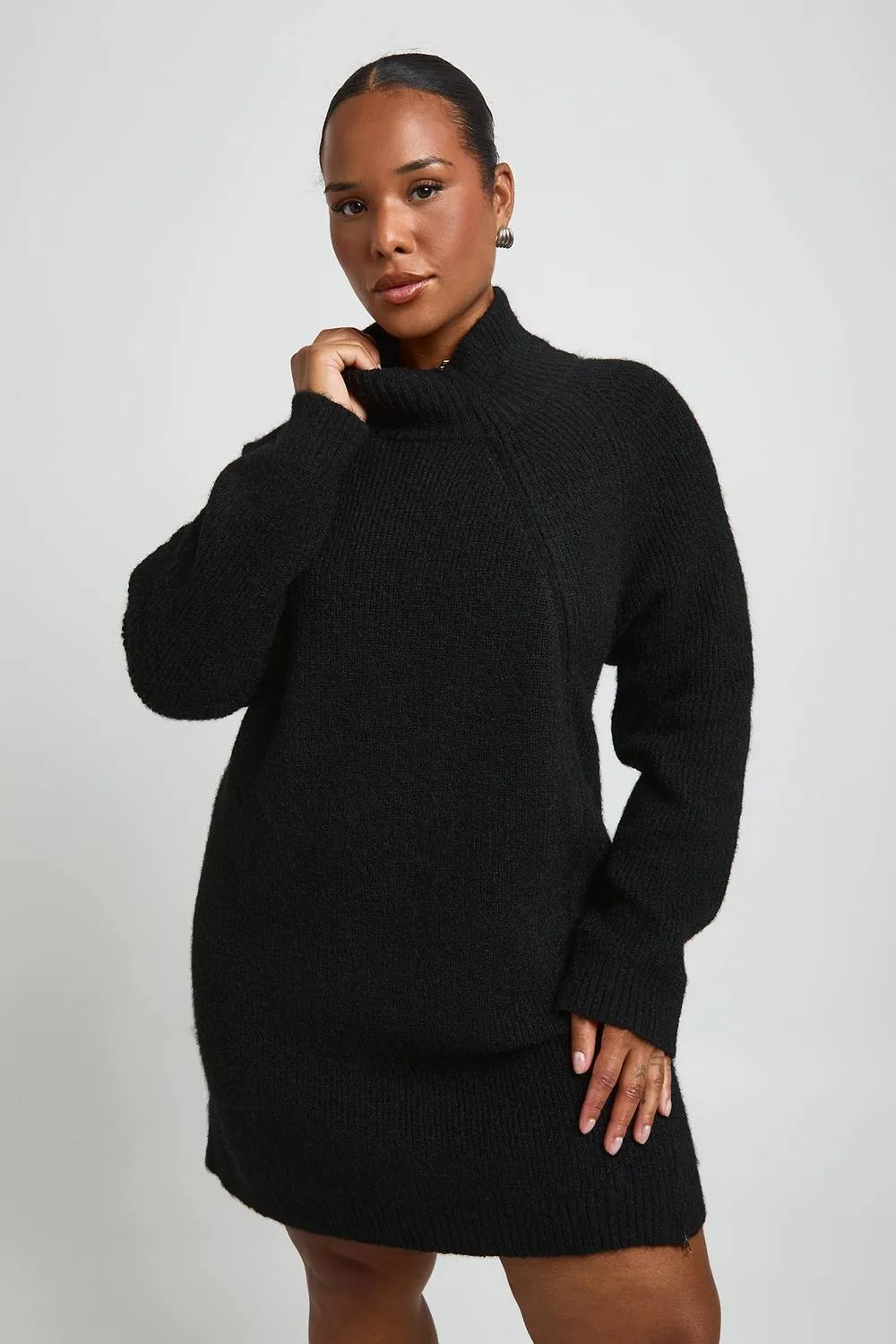 Zip Through High Neck Knitted Mini Dress