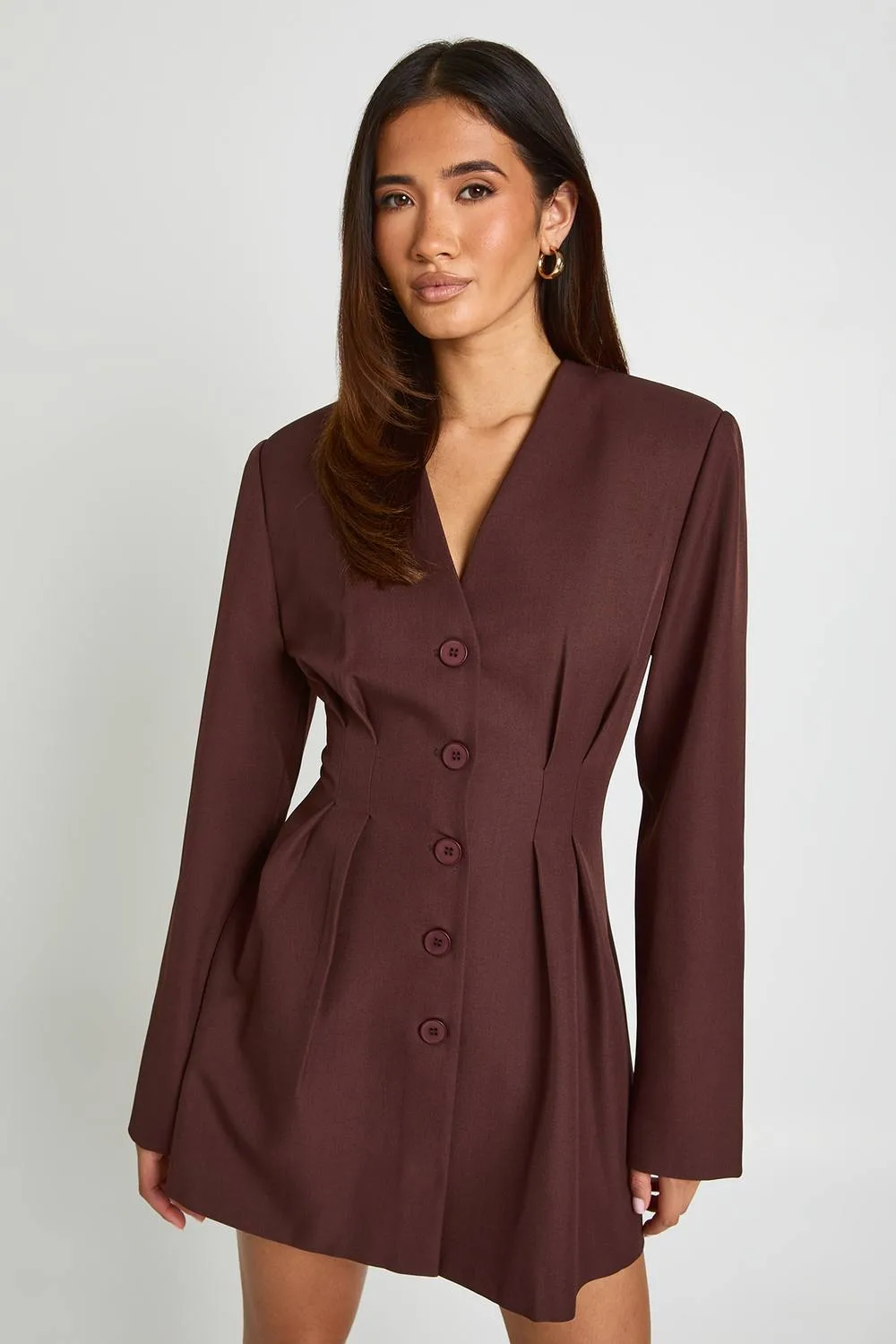 Long Sleeve Collarless Tailored Mini Dress by boohoo