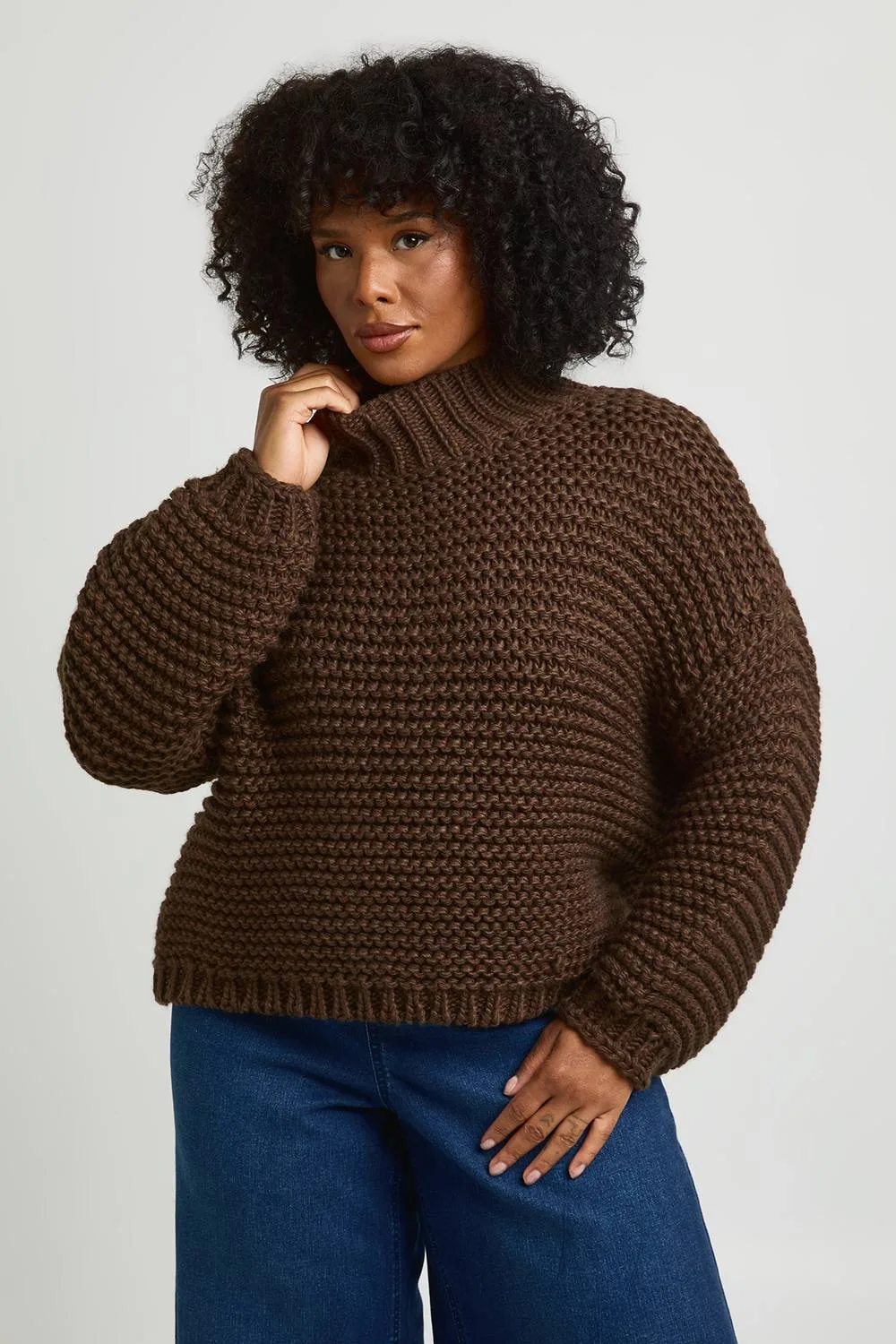 Chunky Knit High Neck Jumper by boohoo