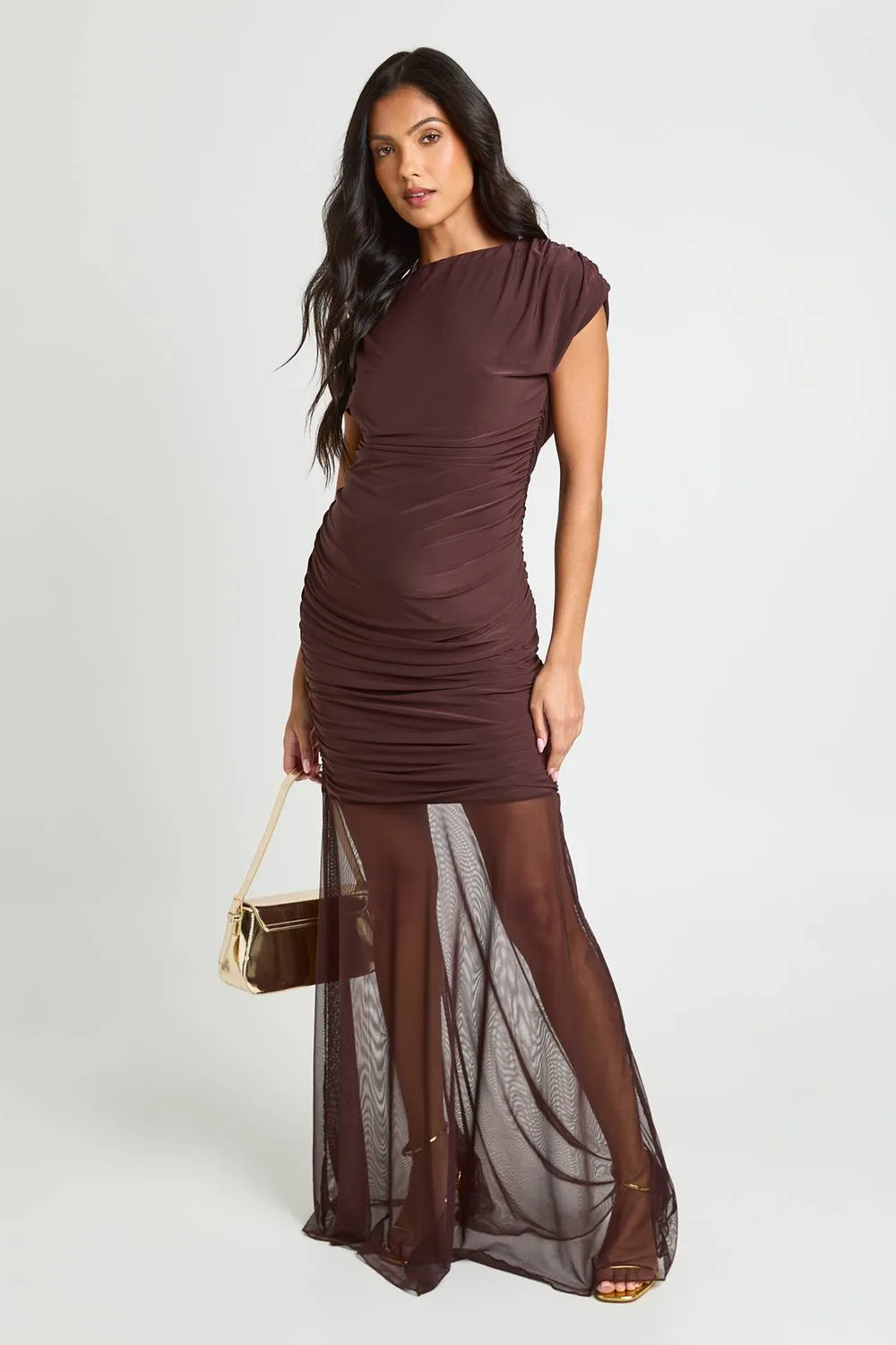Maternity Ruched Bodice Asym Neck Maxi Dress by boohoo