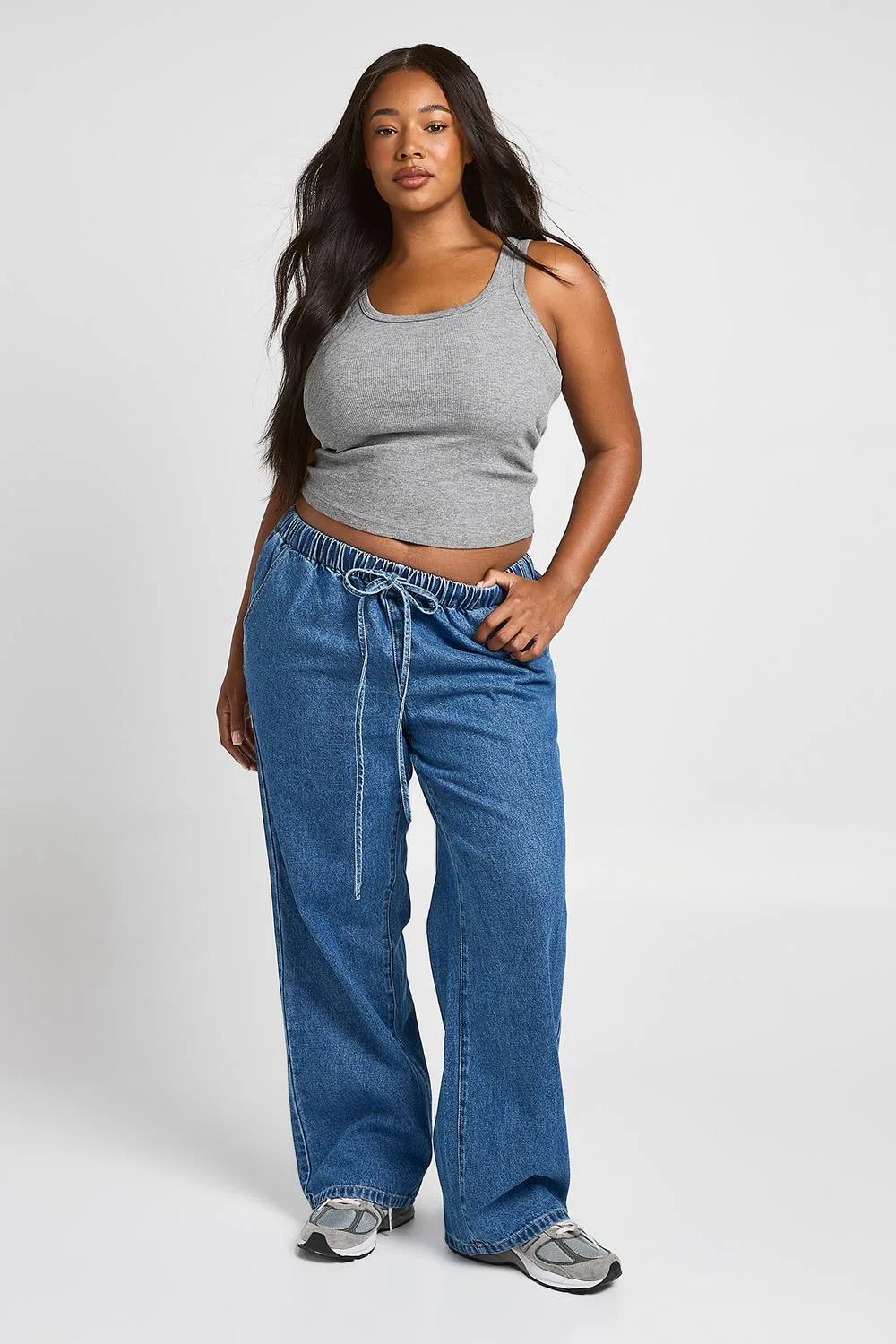 Elasticated Waist Denim Wide Leg Jean by boohoo