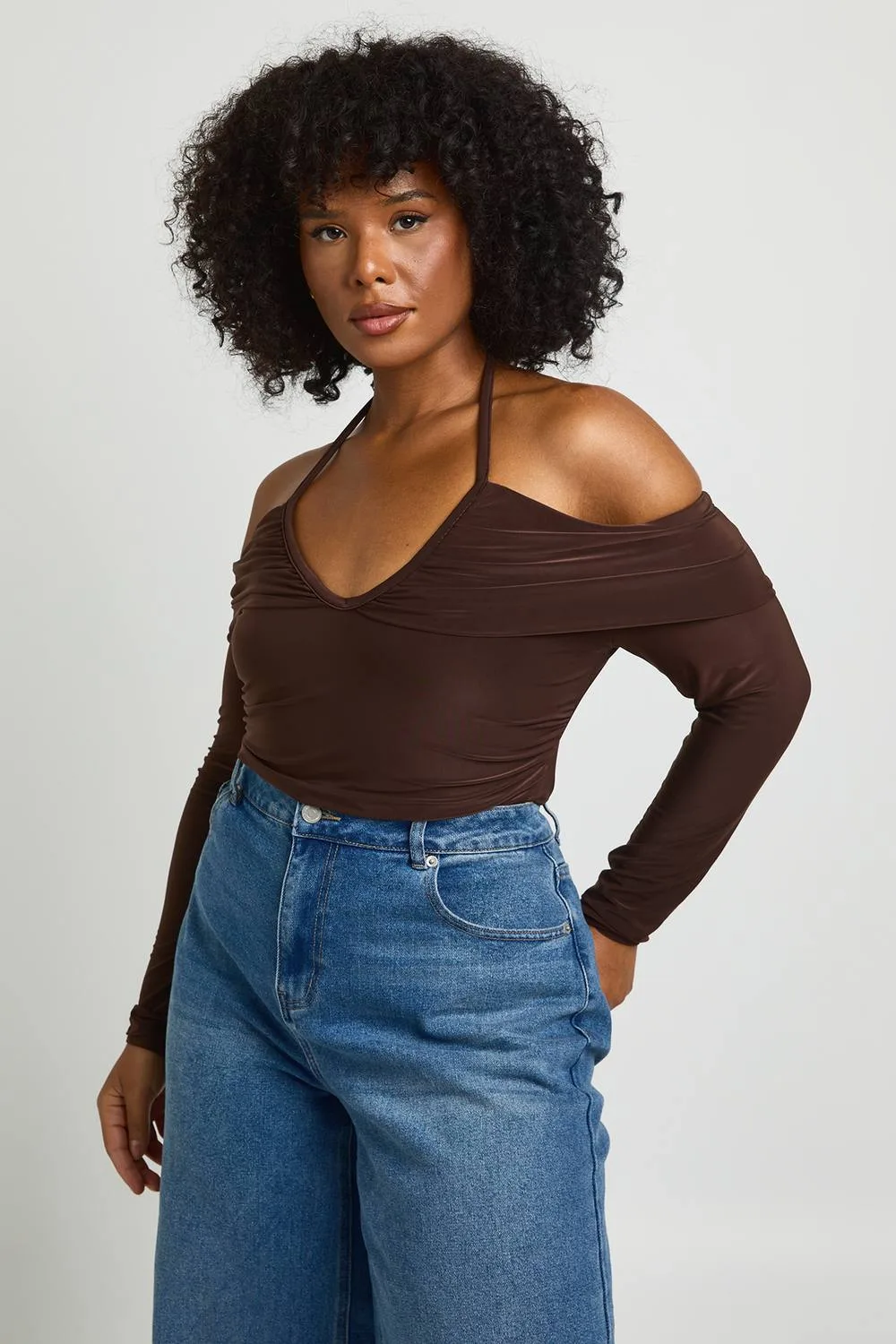 Batwing Ruched Knitted Top by boohoo