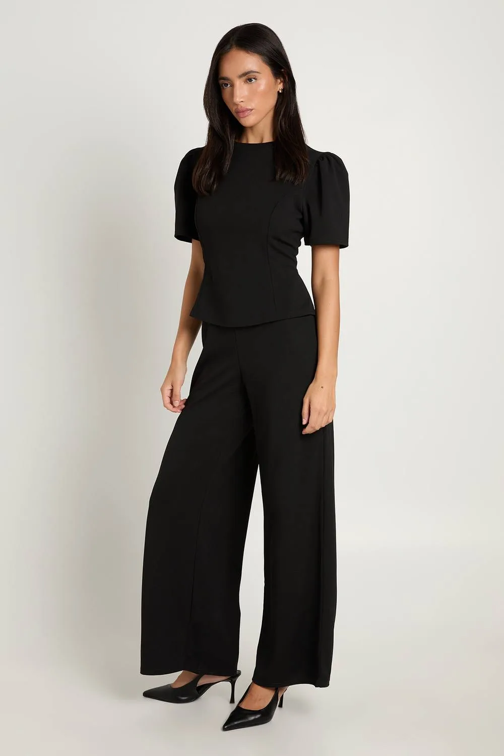 Jersey Crepe Volume Sleeve Jumpsuit