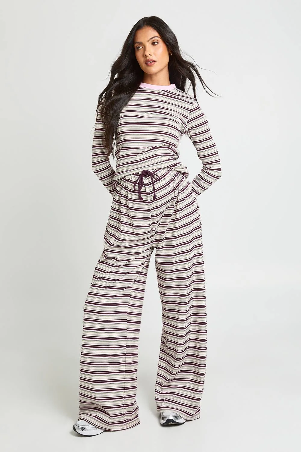Maternity Stripe Rib Straight Leg Trouser by boohoo