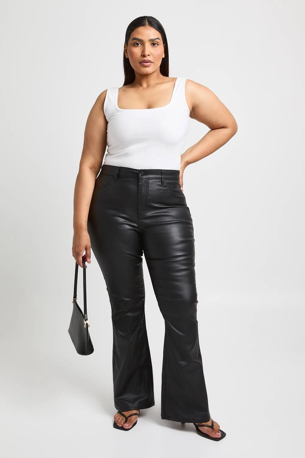 Coated High Waist Skinny Flare by boohoo