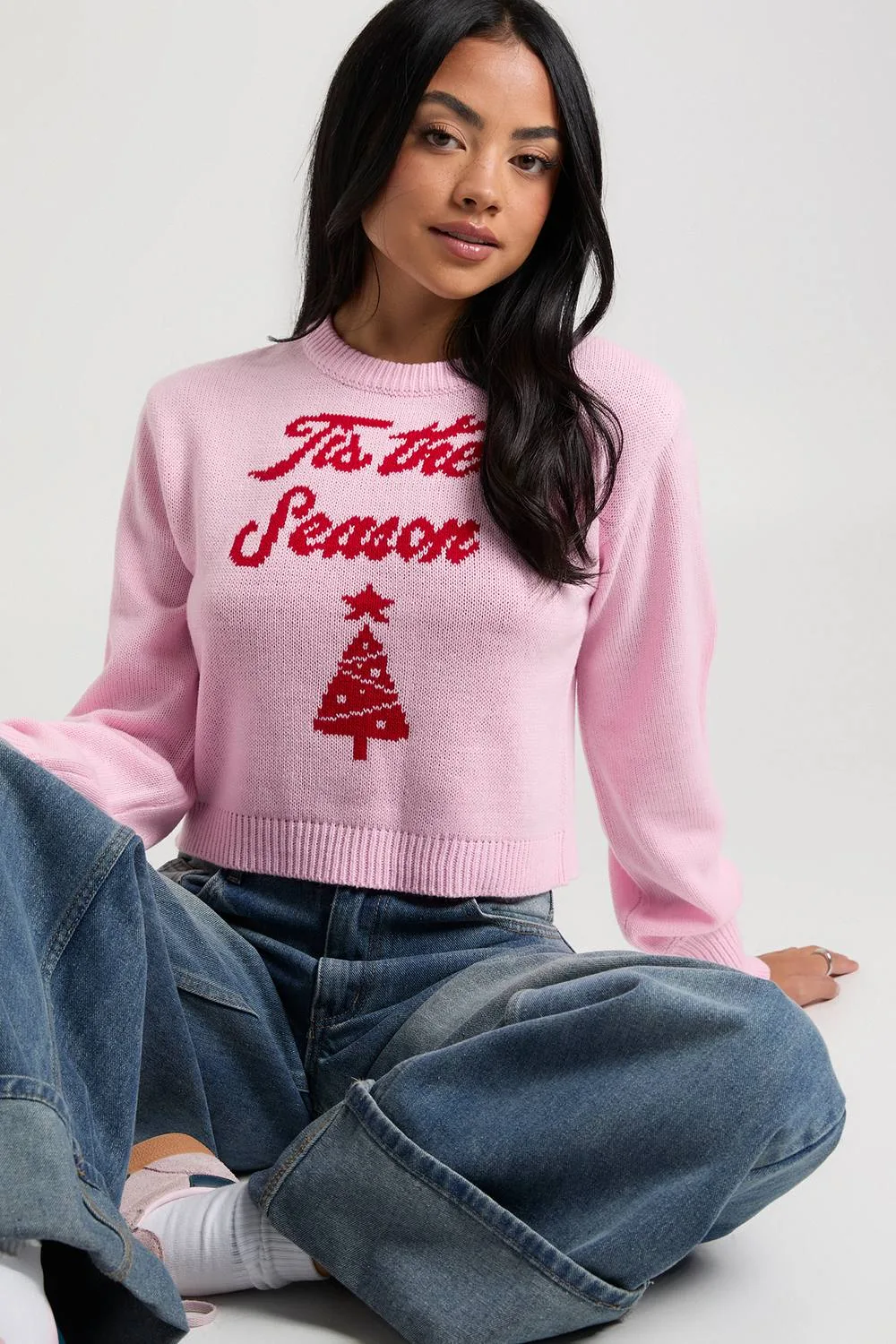 Tis the Season Cropped Christmas Jumper by boohoo
