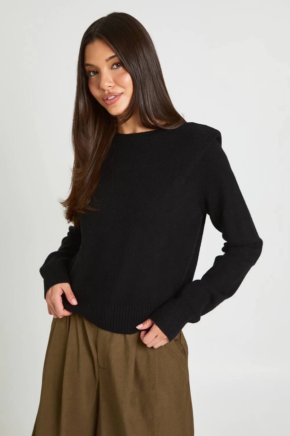 Shoulder Pad Detail Knitted Jumper by boohoo