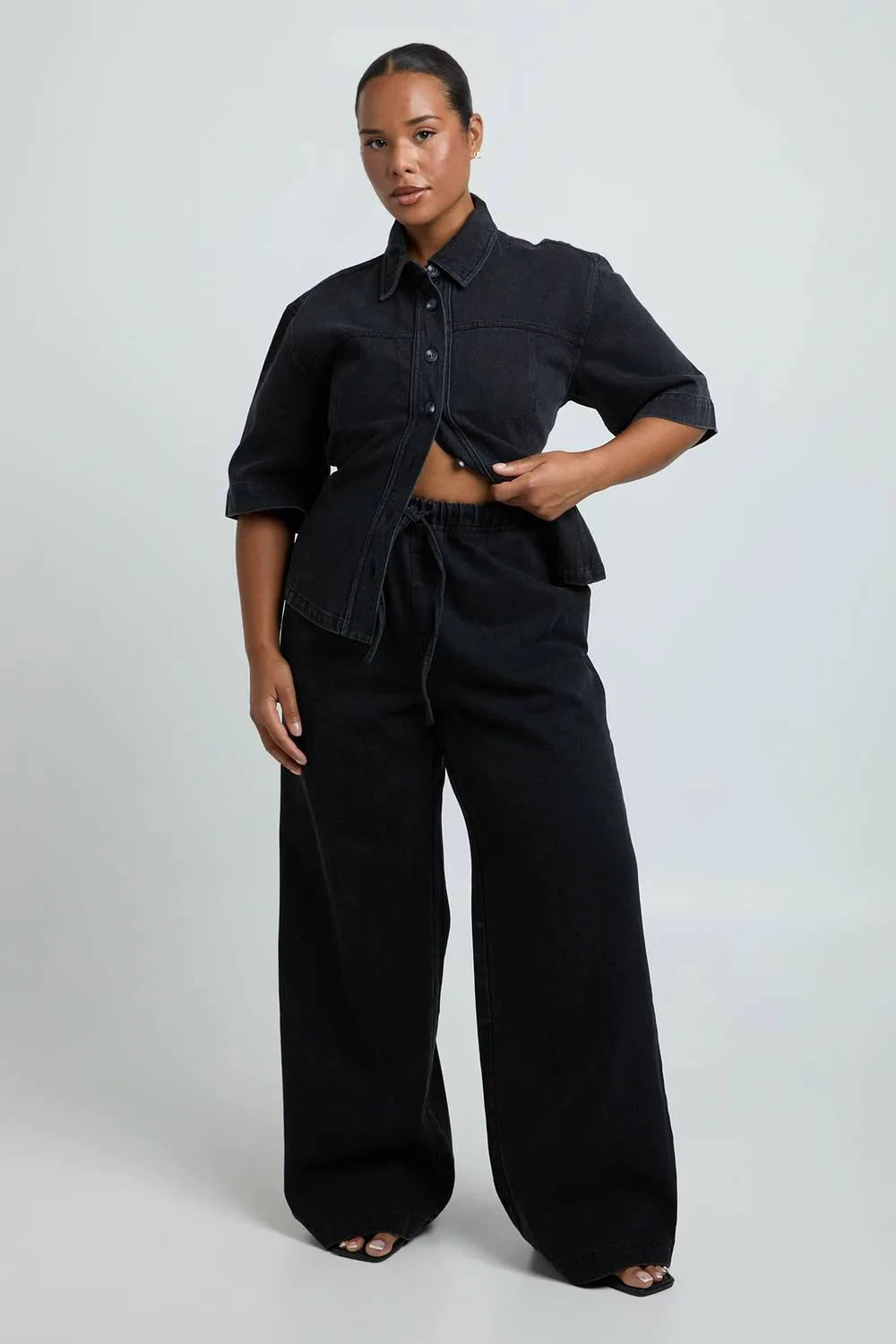 Elasticated Waist Denim Wide Leg Jean