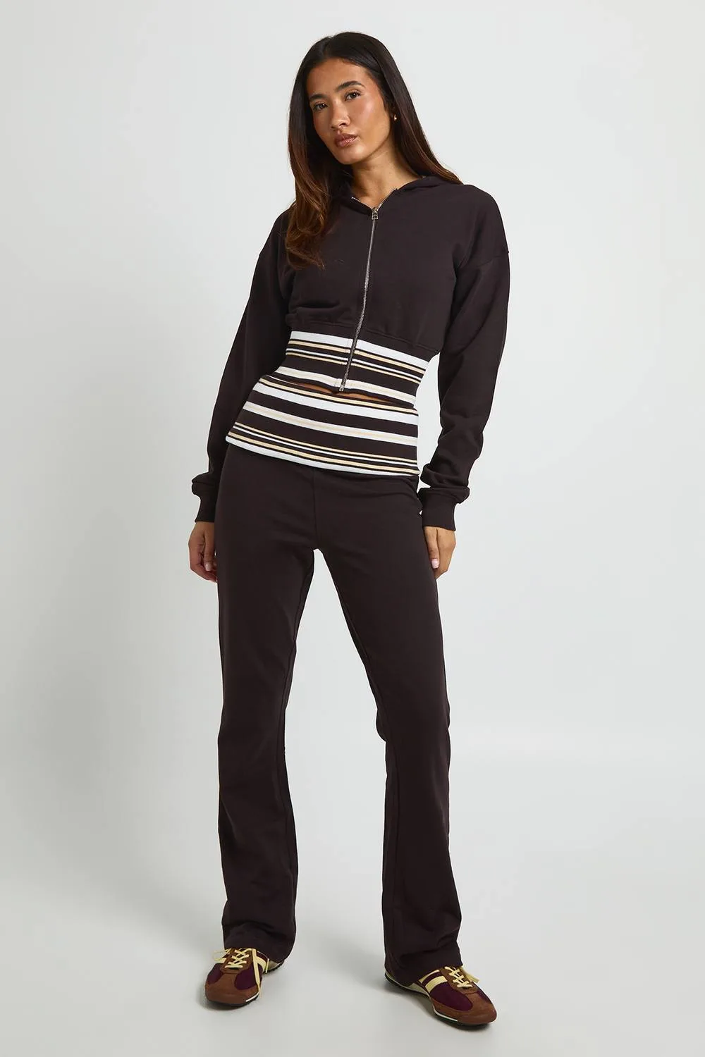 Stripe Fold Over Waistband Fitted Flared Jogger Pants