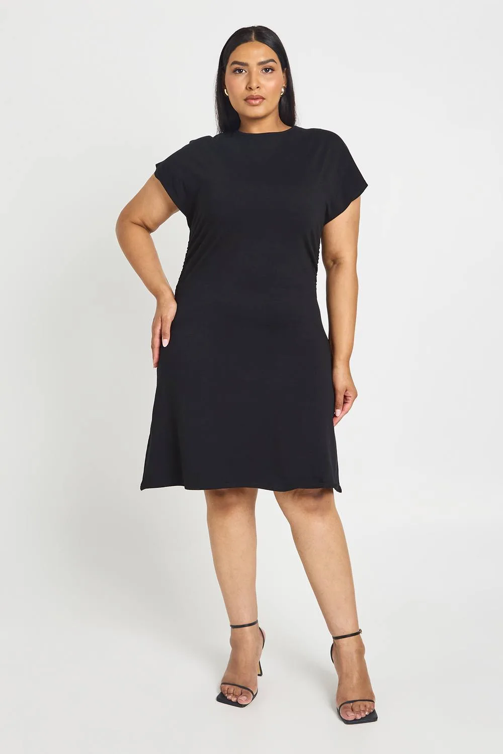 Cotton Elastane Cinched Waist Skater Dress by boohoo
