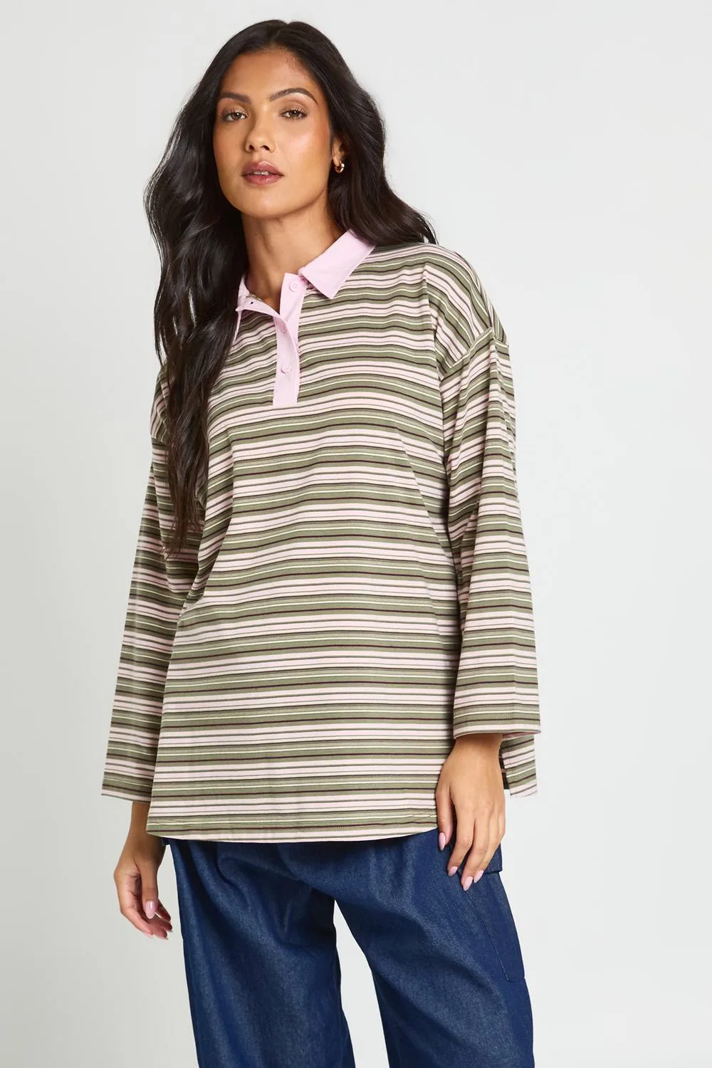 Maternity Stripe Rugby Top by boohoo