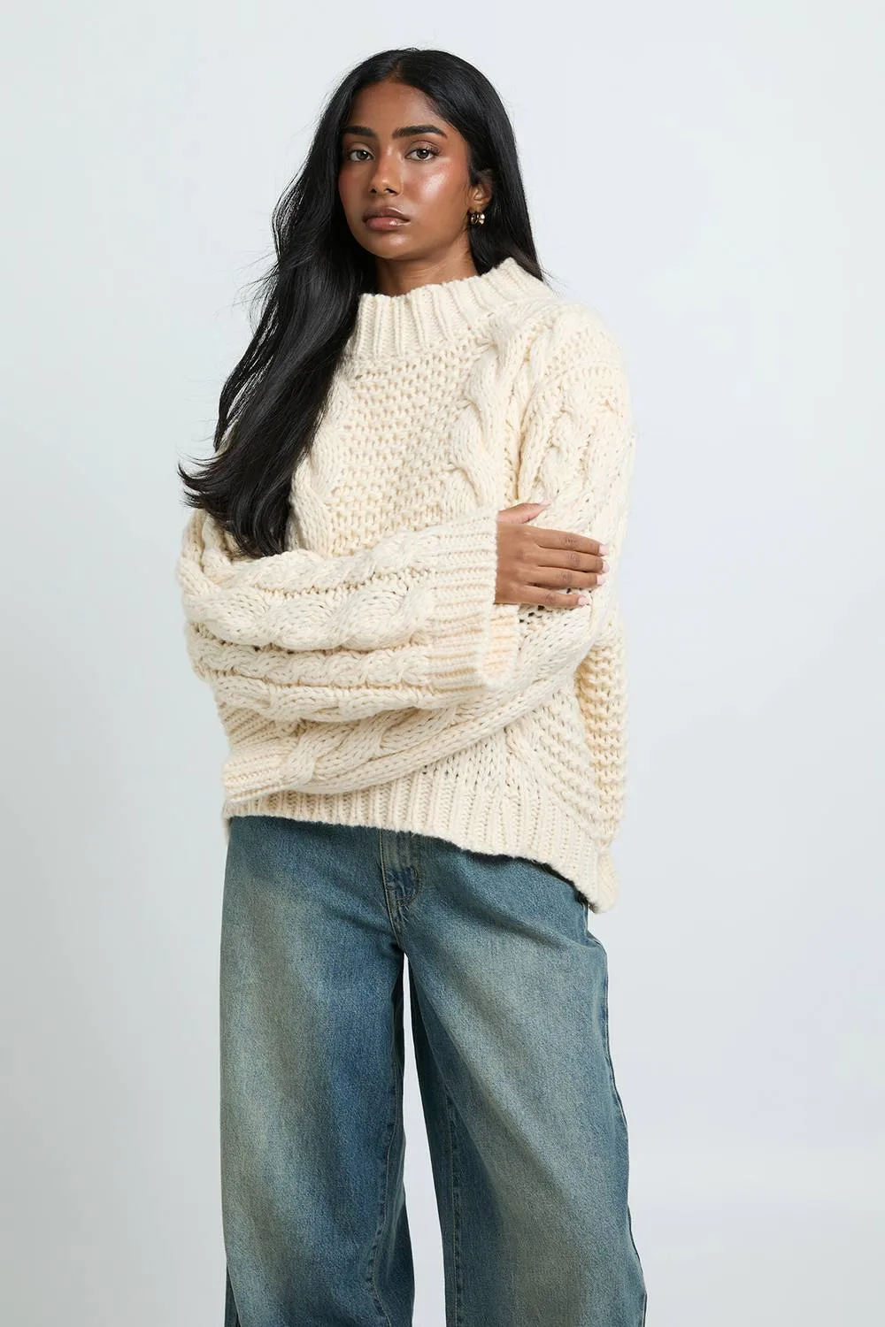 Chunky Knit Cable Oversized Jumper by boohoo