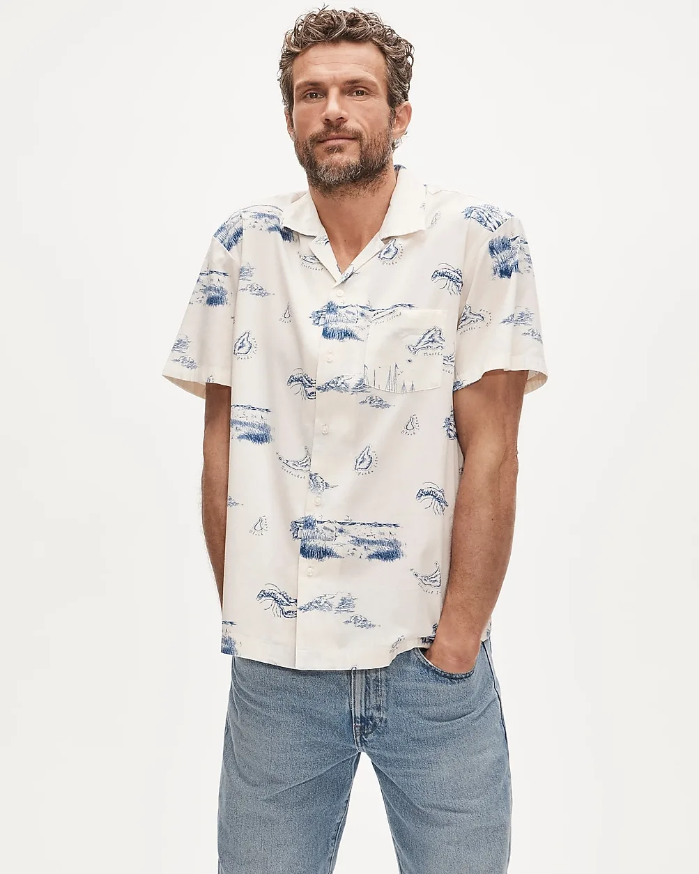 Short-Sleeve Camp-Collar Shirt in Cotton-Viscose Blend by J.Crew
