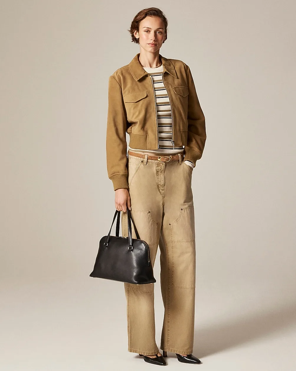 Collection Cropped Flight Jacket in Suede by J.Crew