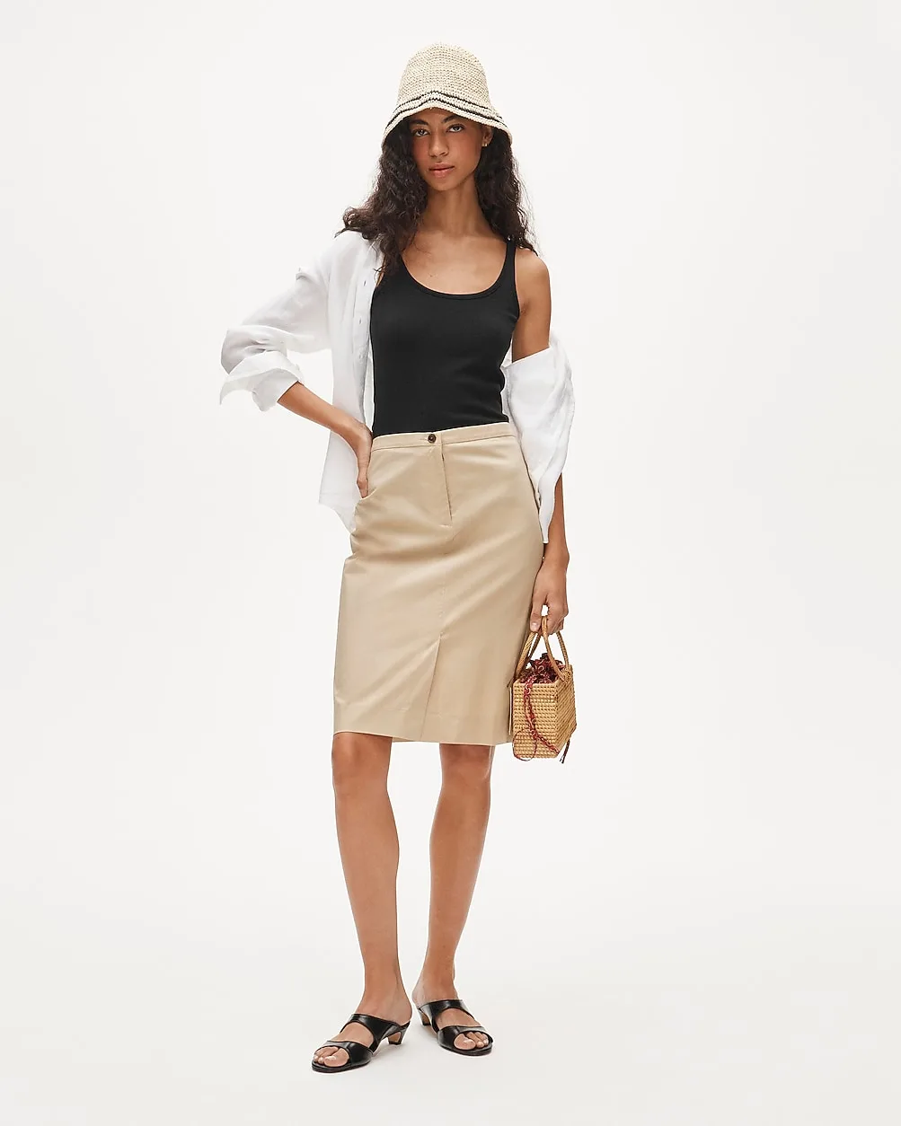Pencil Midi Skirt in Cotton Poplin