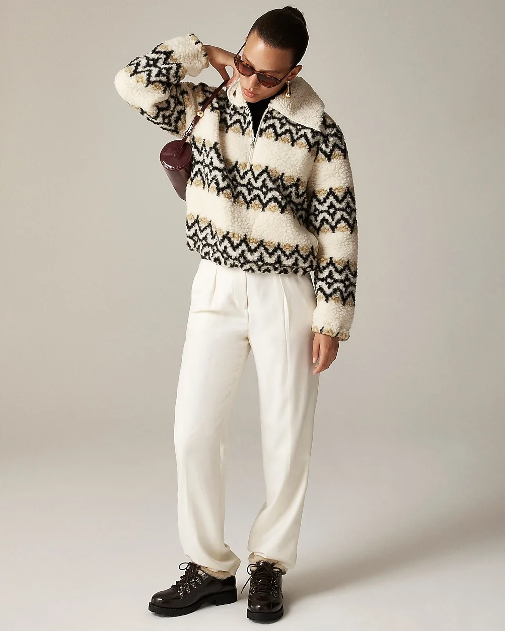 Jacquard-Print Sherpa Half-Zip Fleece Pullover by J.Crew