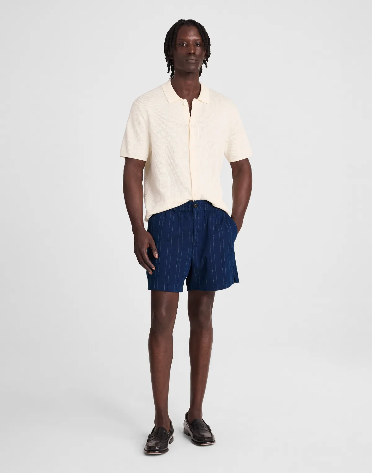 Indigo-Dyed Stripe Everywear Shorts by MW
