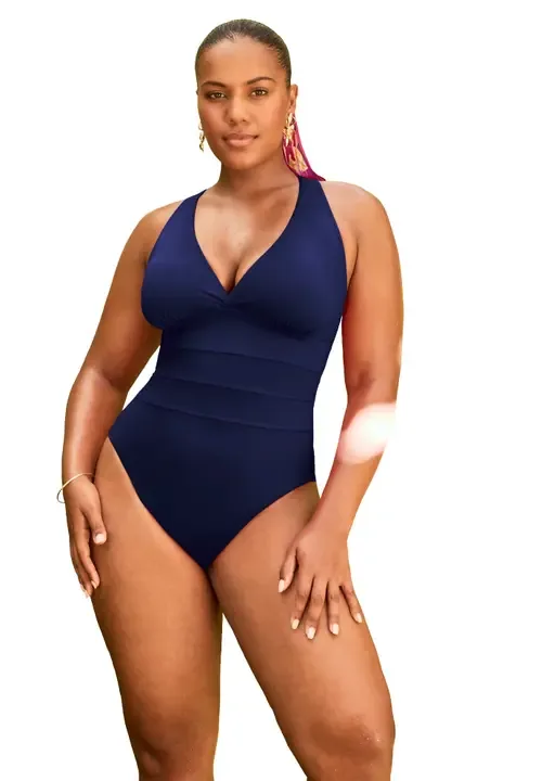 Crossback V Neck One Piece Swimsuit by Swimsuits for All