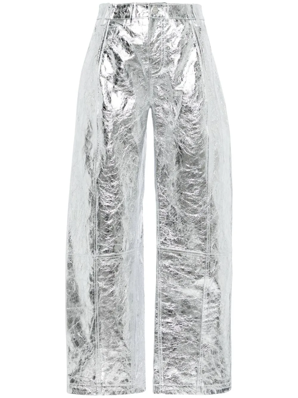Metallic Leather Wide-Leg Trousers by David Koma