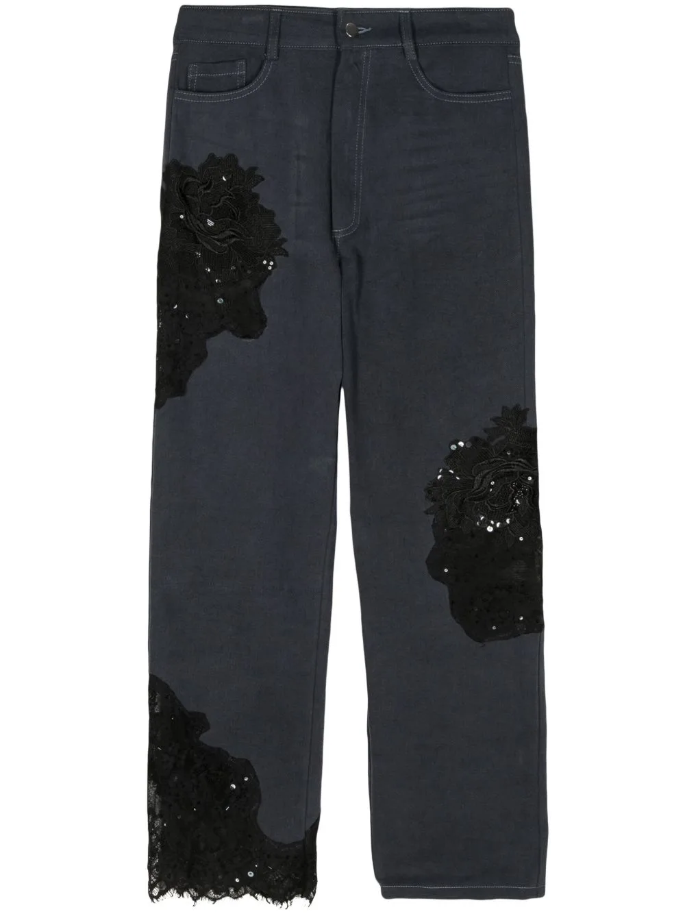 Mikaela Sequin Lace-Detail Jeans by Collina Strada